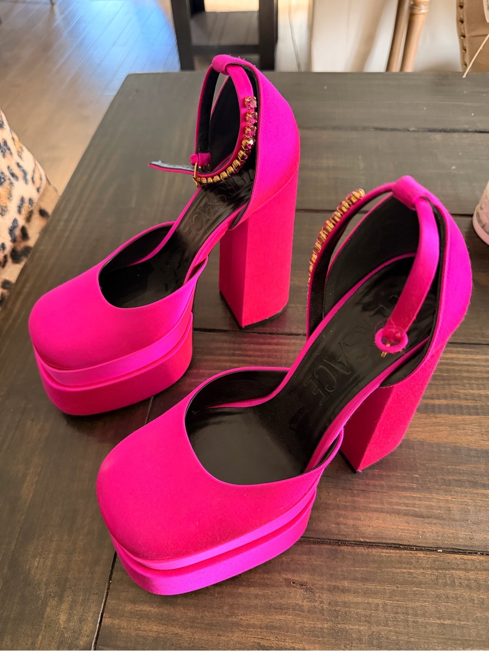Versace Medusa Aevitas Satin Platform Pumps Pink Crystal Ankle Strap EU 40 - Picture 3 of 8